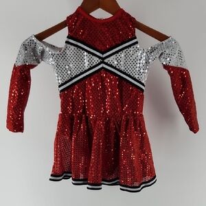 Sparkling Sequin Red and Silver 8 Girls Cheer Leader Costume
